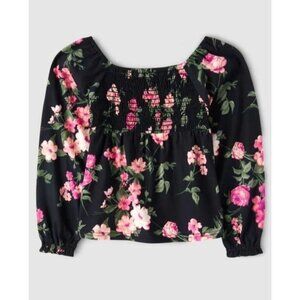 NWT The Children’s Place  Girls Print Smocked Top - Black‎ Size M